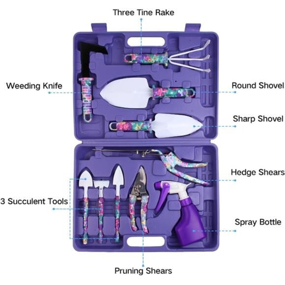 Garden Tools Set, 10 Pieces Gardening Tools with Floral Print, Ergonomic Handle - Picture 2 of 8